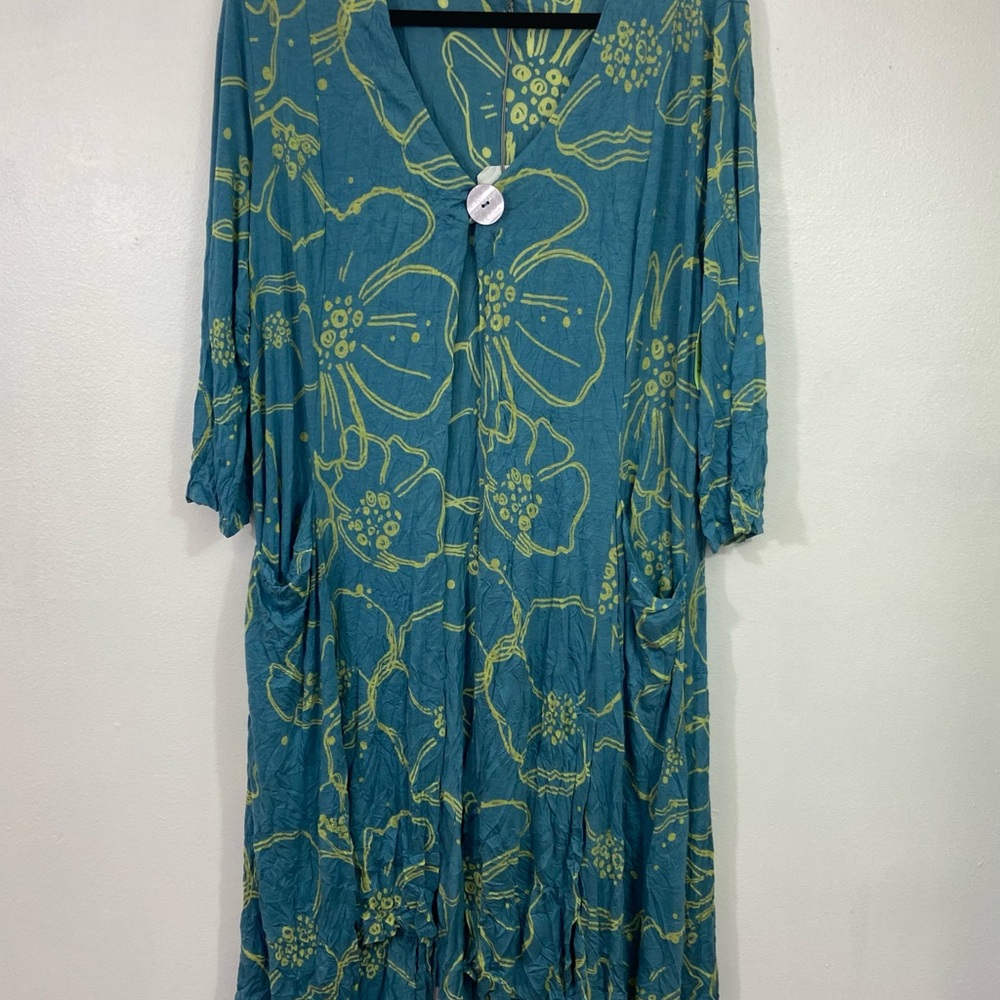NEW Chalet et Cici Cardigan Tunic Top Floral XL Blue Green Lagenlook Pockets NWT - Picture 2 of 11